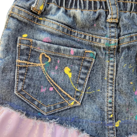 Upcycled Distressed Denim Skirt Baby Girl 18-24 months, Paint Splatter Purple - Picture 6 of 7